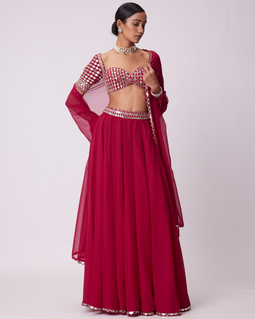 Crimson Red Georgette Sharara Set