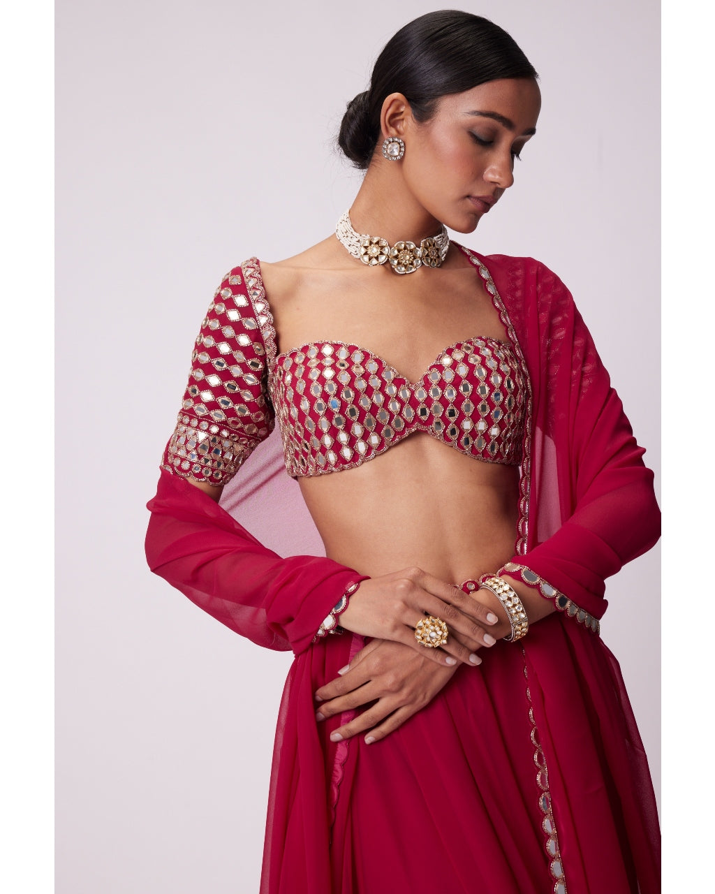 Crimson Red Georgette Sharara Set