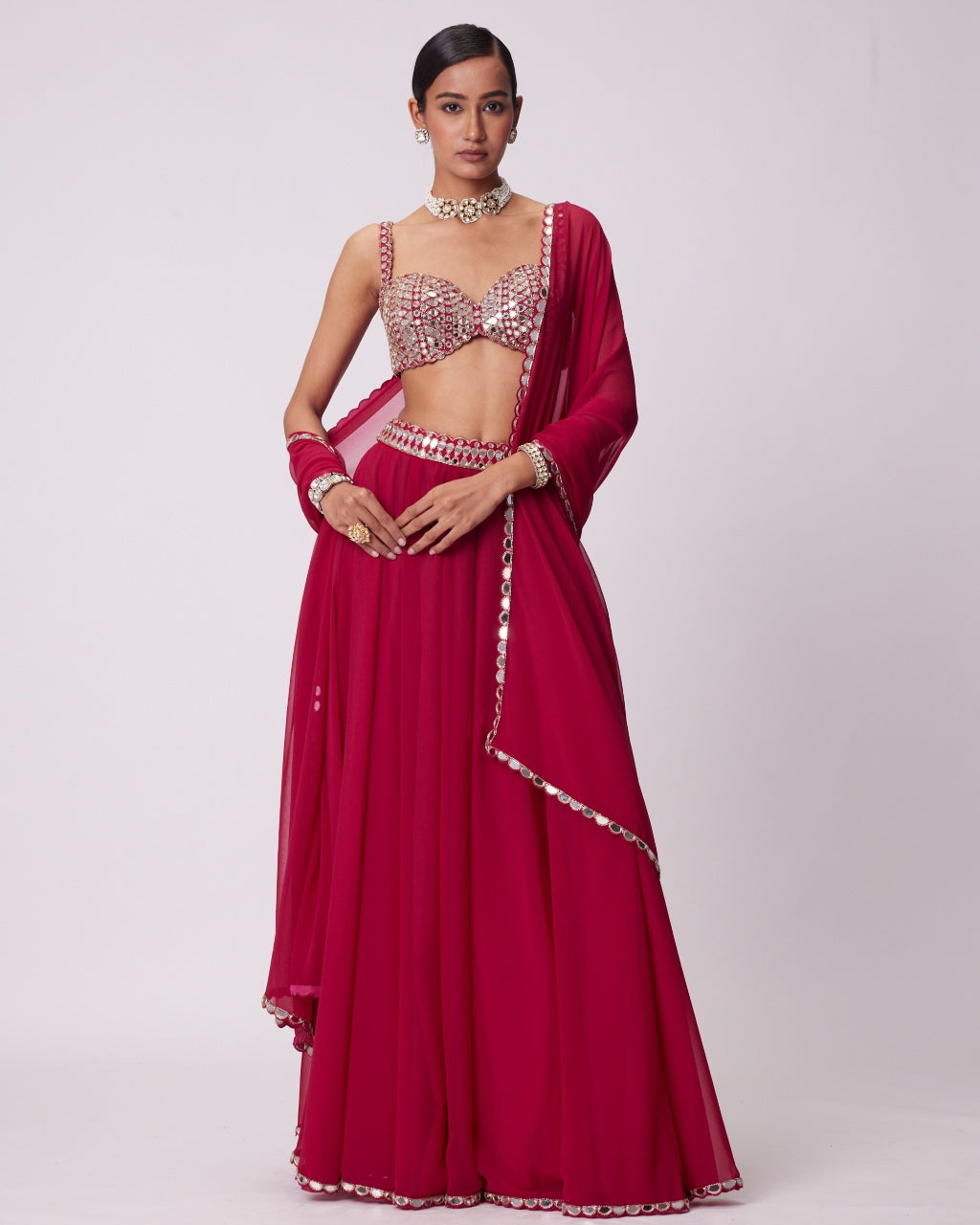 Crimson Red Georgette Sharara Set