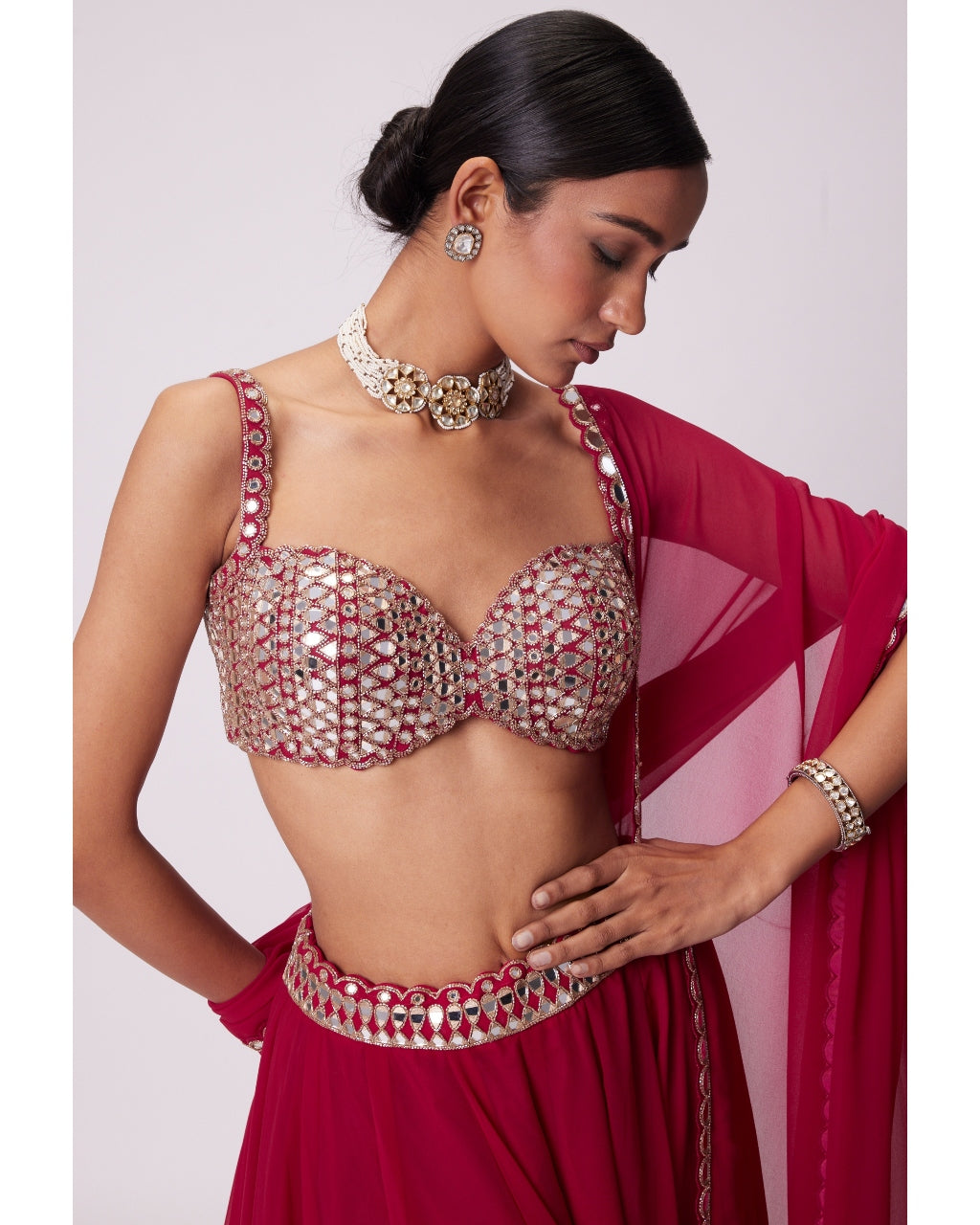 Crimson Red Georgette Sharara Set