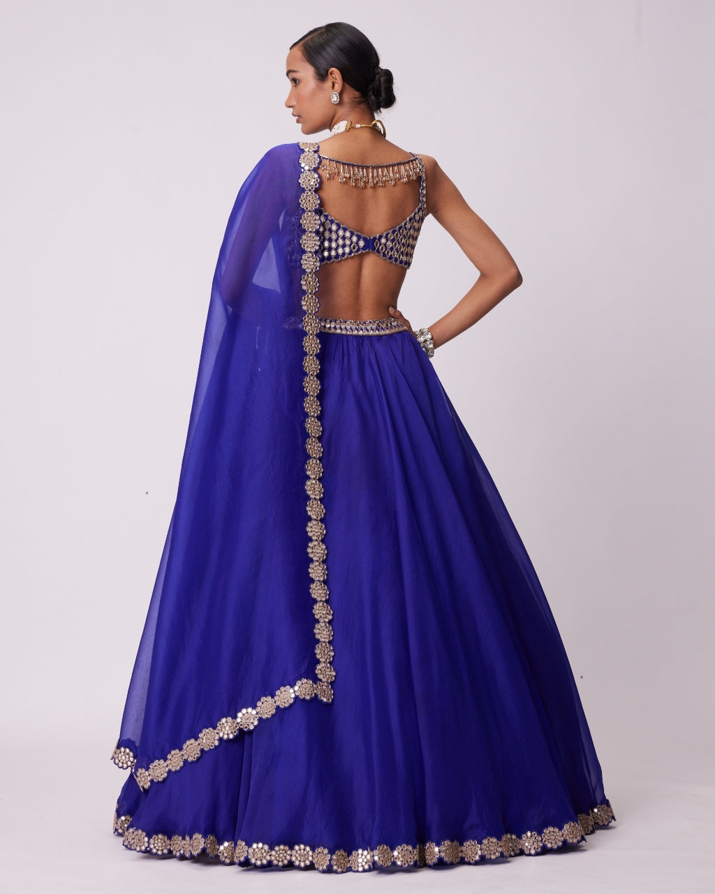 Persian Blue Linear Mirror Embroidered Lehenga Set