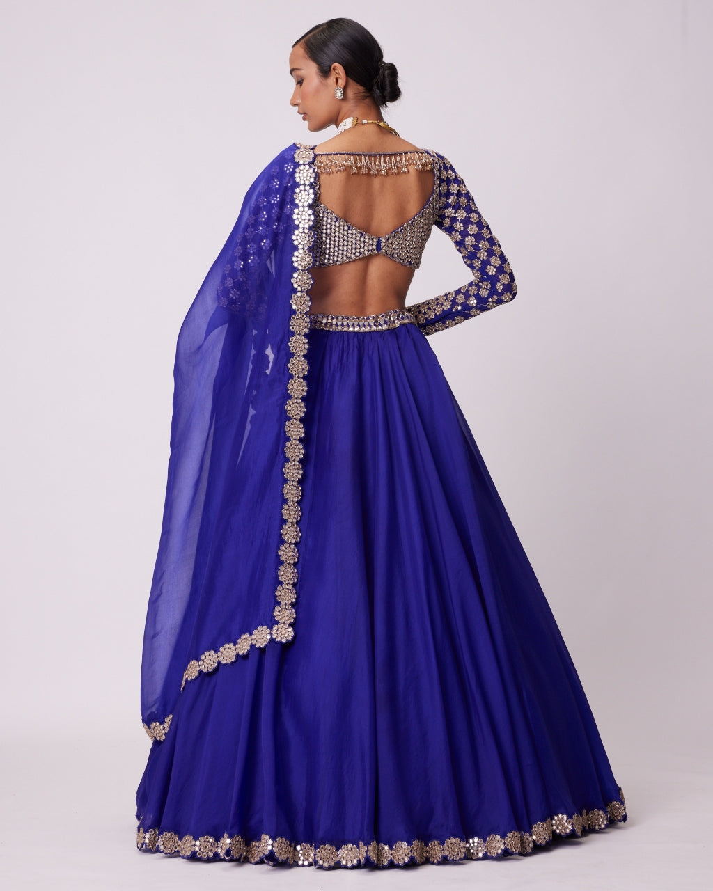 Persian Blue Linear Mirror Embroidered Lehenga Set