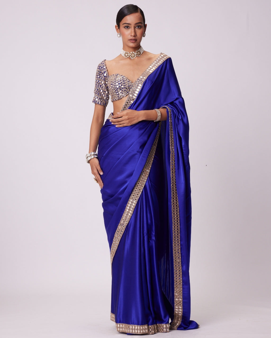 Persian Blue Satin Sari Set