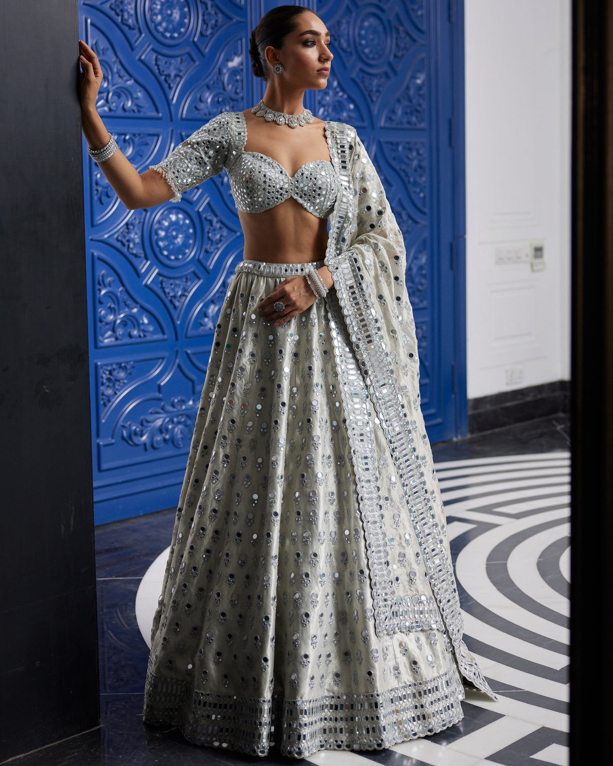 Silver Shimmer Organza Lehenga Set