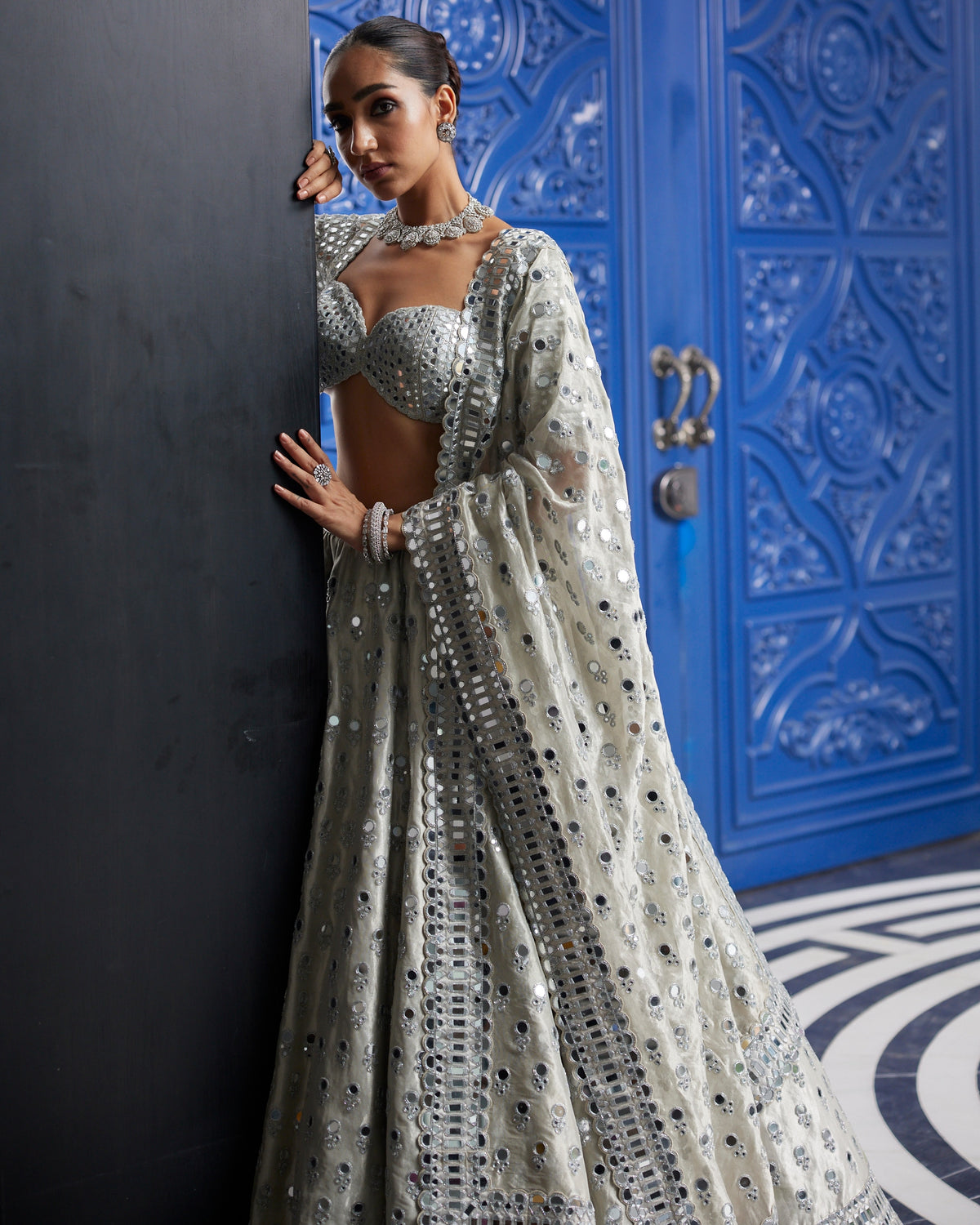 Silver Shimmer Organza Lehenga Set