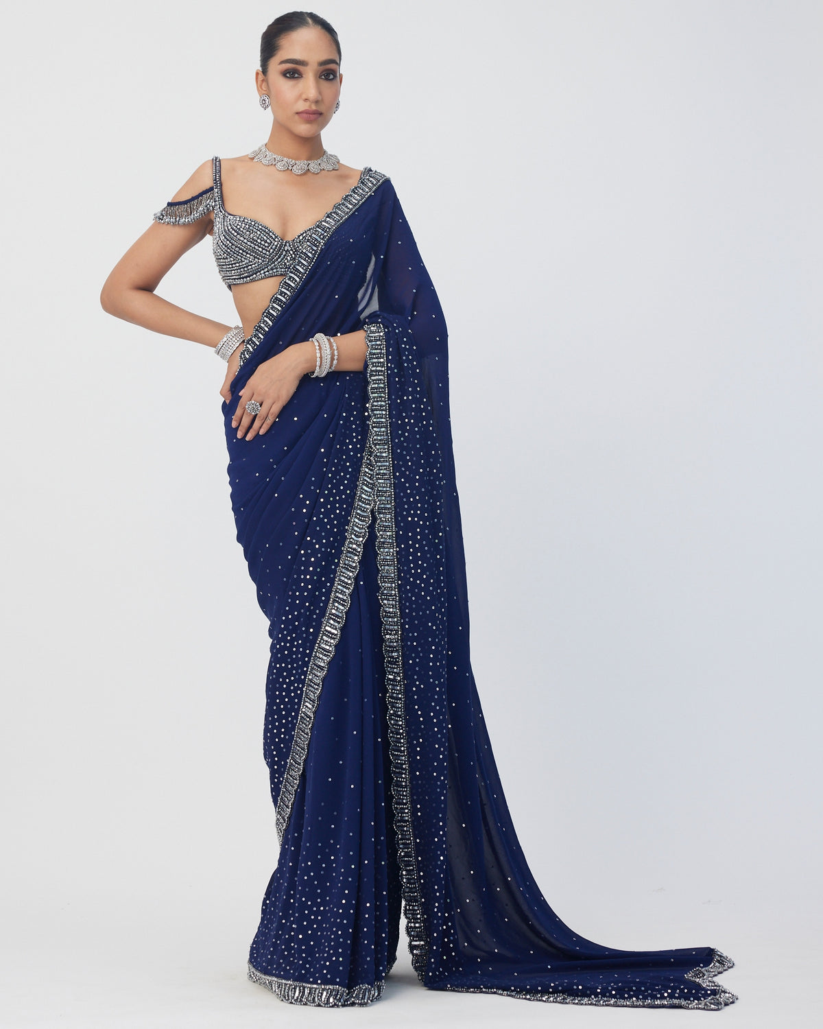 Deep Blue Sequins Embroidered Sari