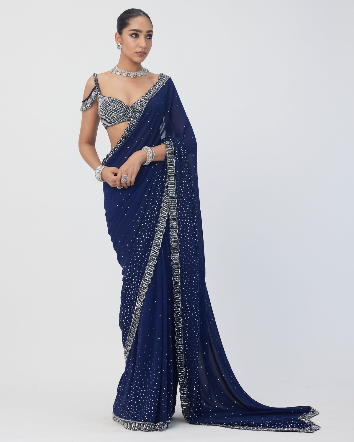 Deep Blue Sequins Embroidered Sari