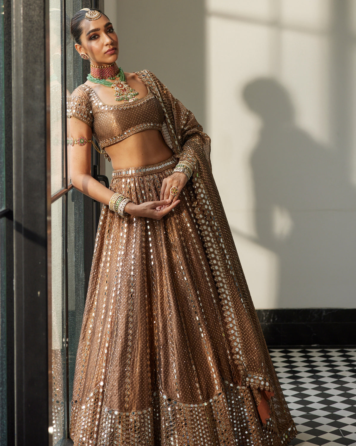 Copper Shimmer Organza Sequins Lehenga Set