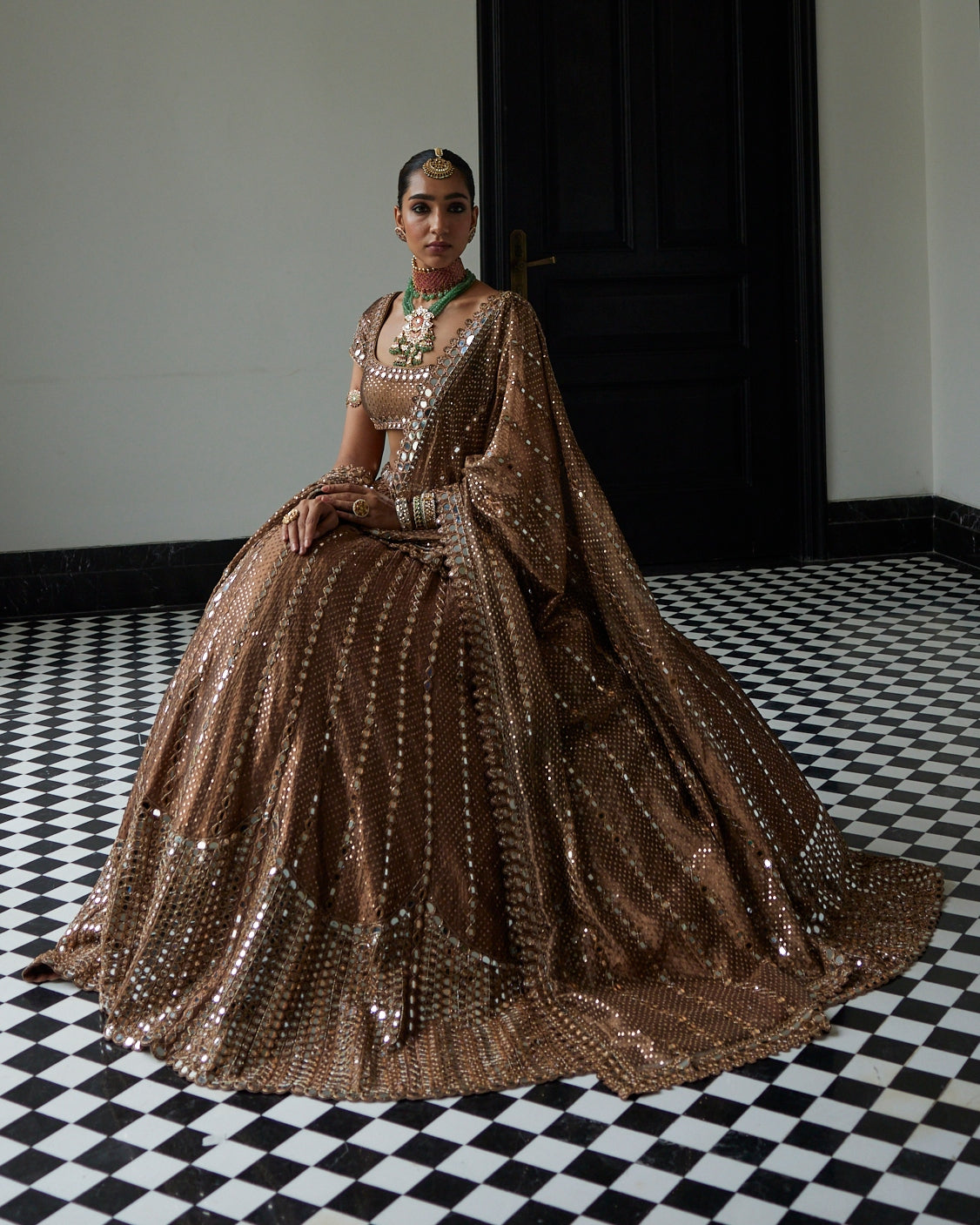 Copper Shimmer Organza Sequins Lehenga Set