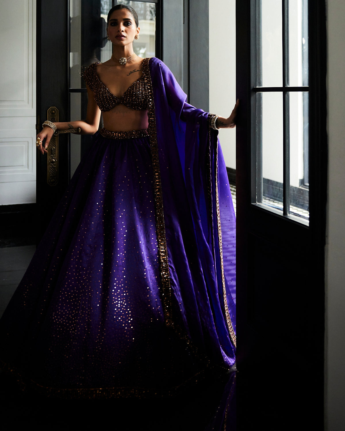 Royalty Purple Sequins Scattered Lehenga Set