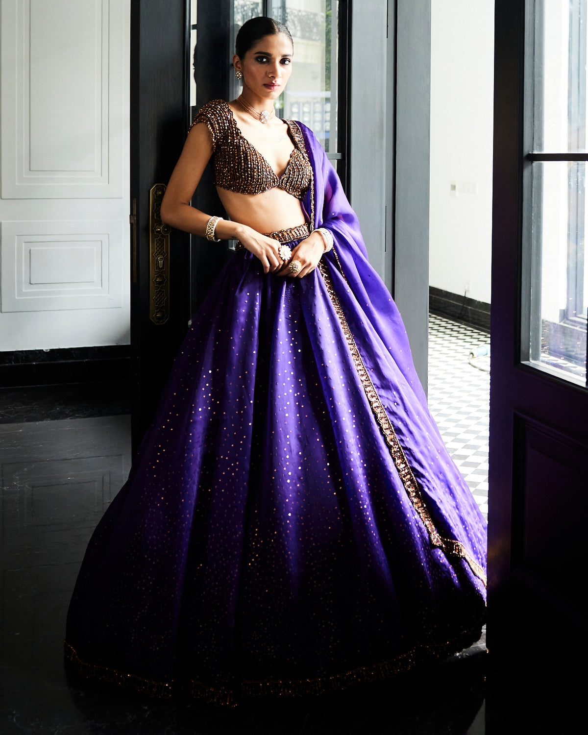 Royalty Purple Sequins Scattered Lehenga Set