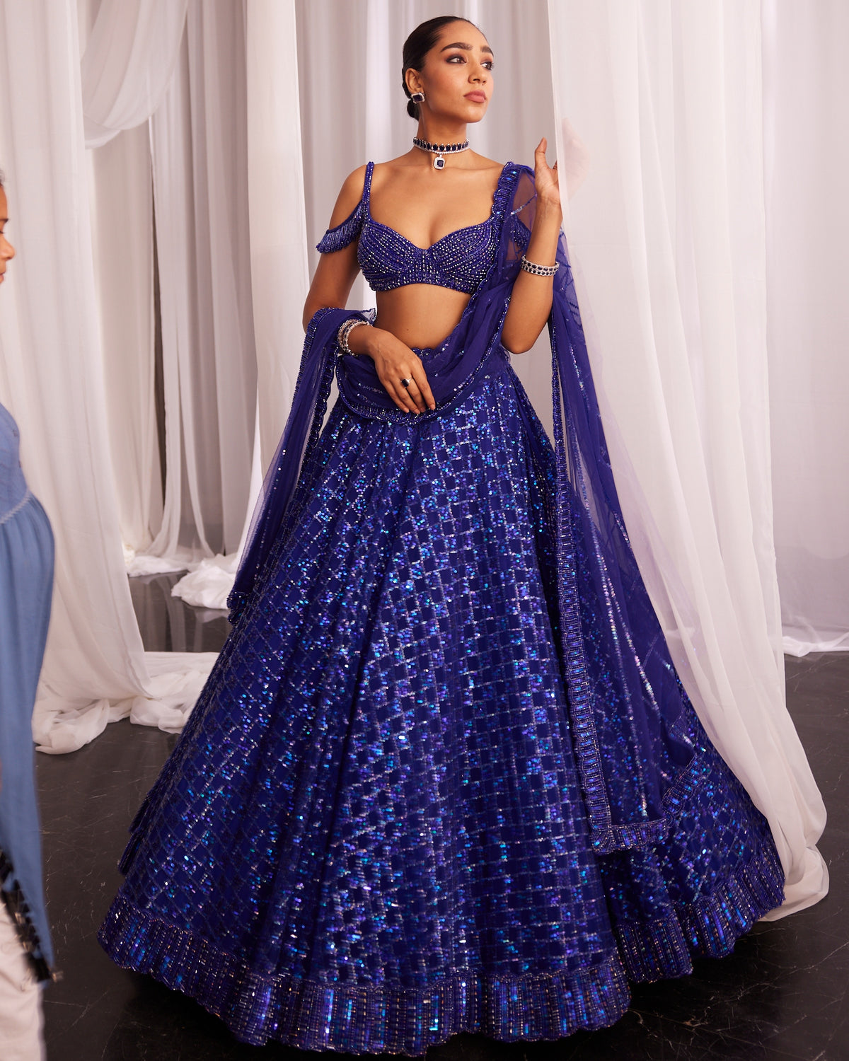 Cocktail Blue Sequins Embroidered Lehenga Set