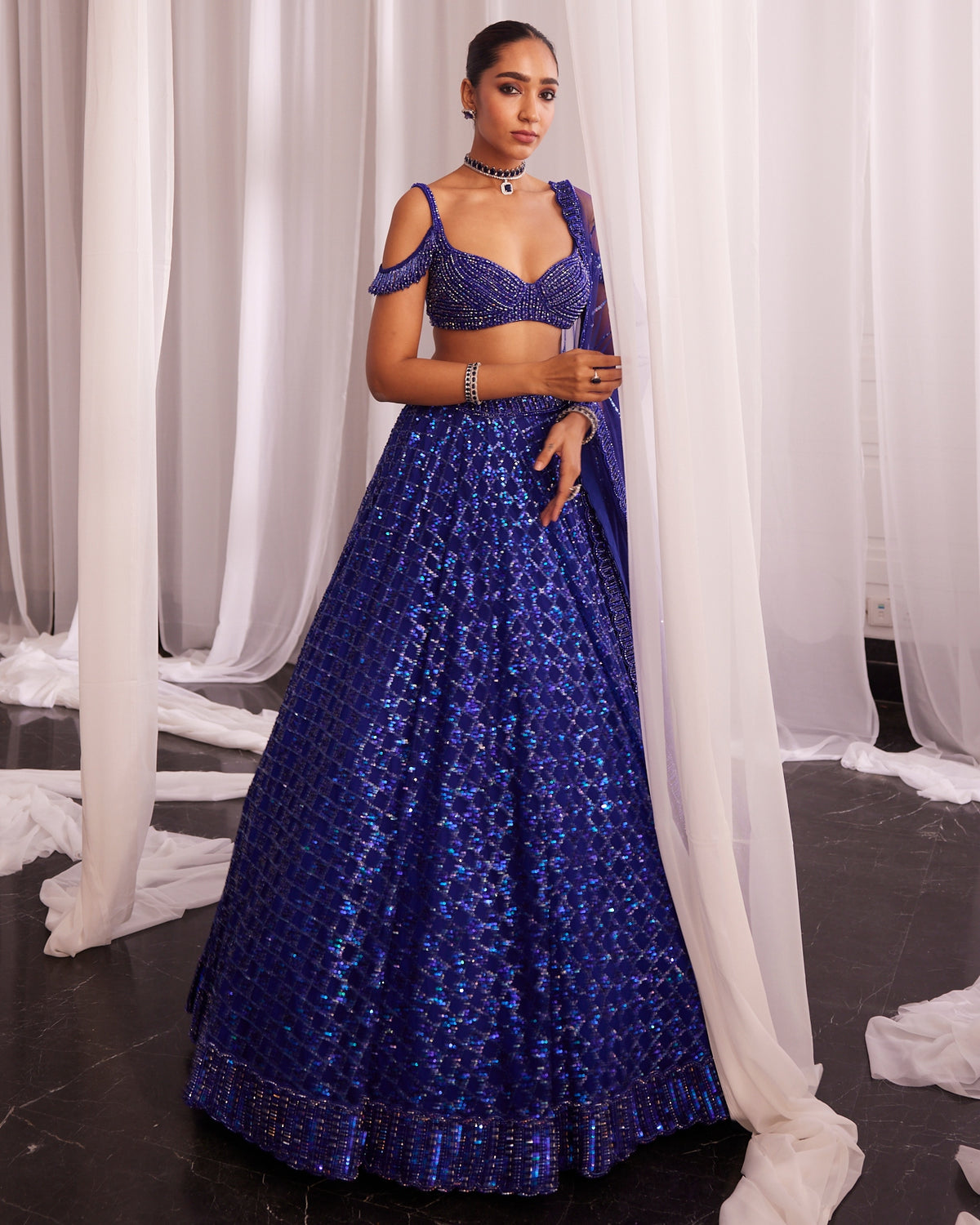 Cocktail Blue Sequins Embroidered Lehenga Set