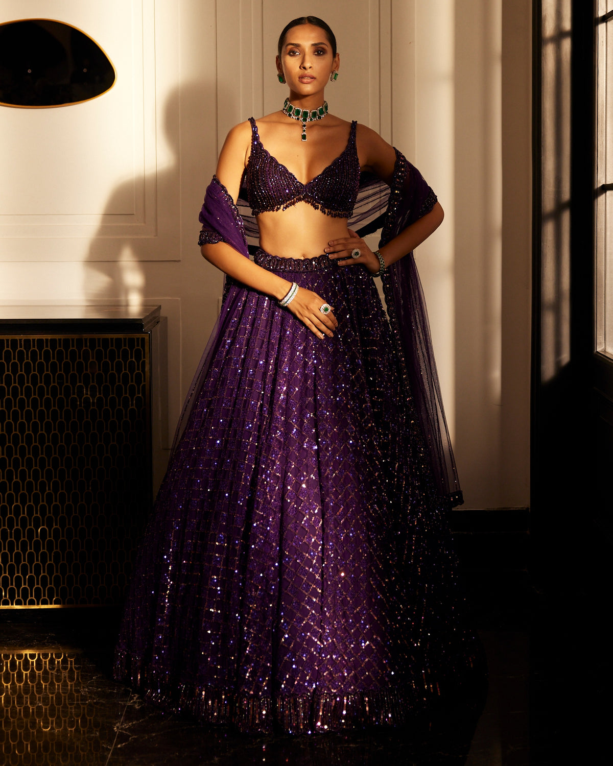 Royalty Purple Crystal Embroidered Lehenga Set