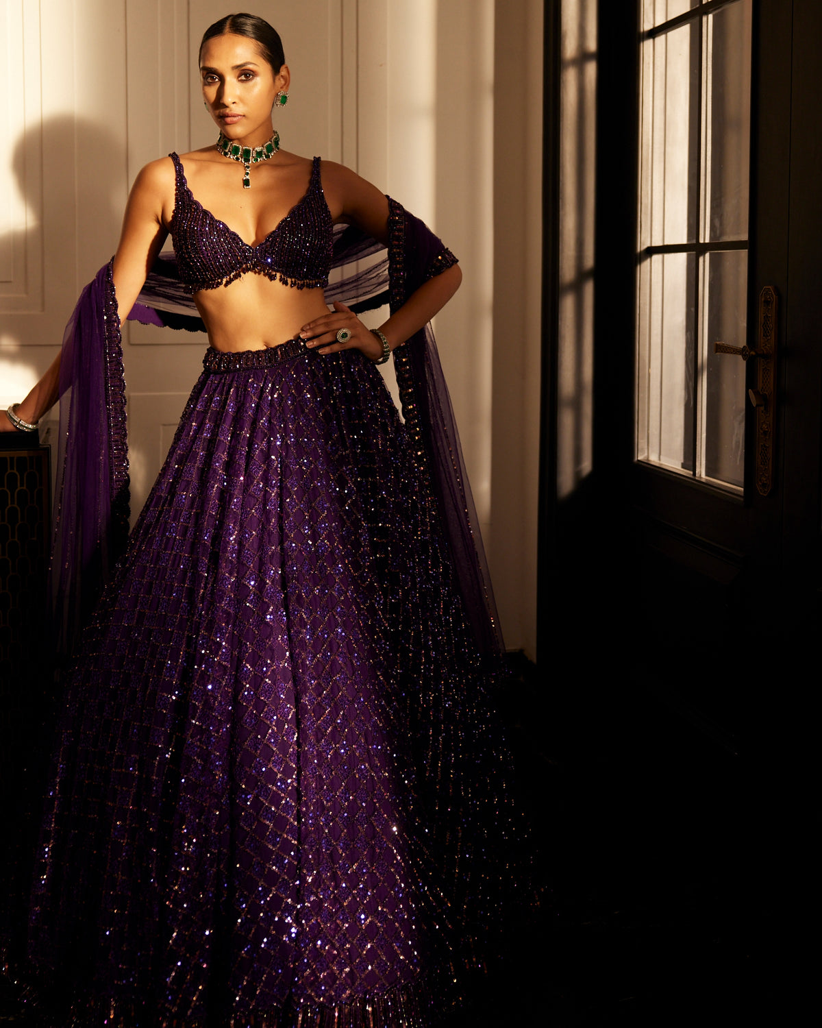 Royalty Purple Crystal Embroidered Lehenga Set