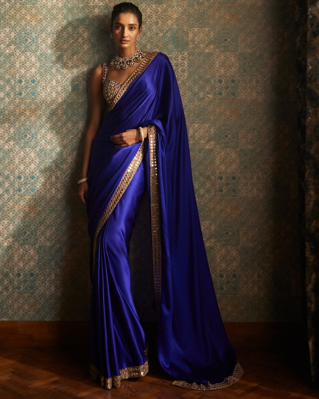 Persian Blue Satin Sari Set