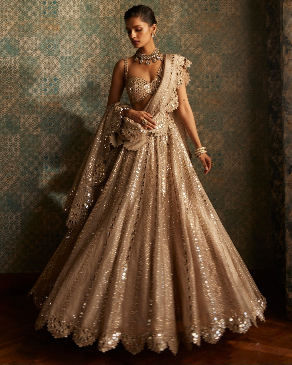 Light Beige Sequin Embroidered Lehenga Set