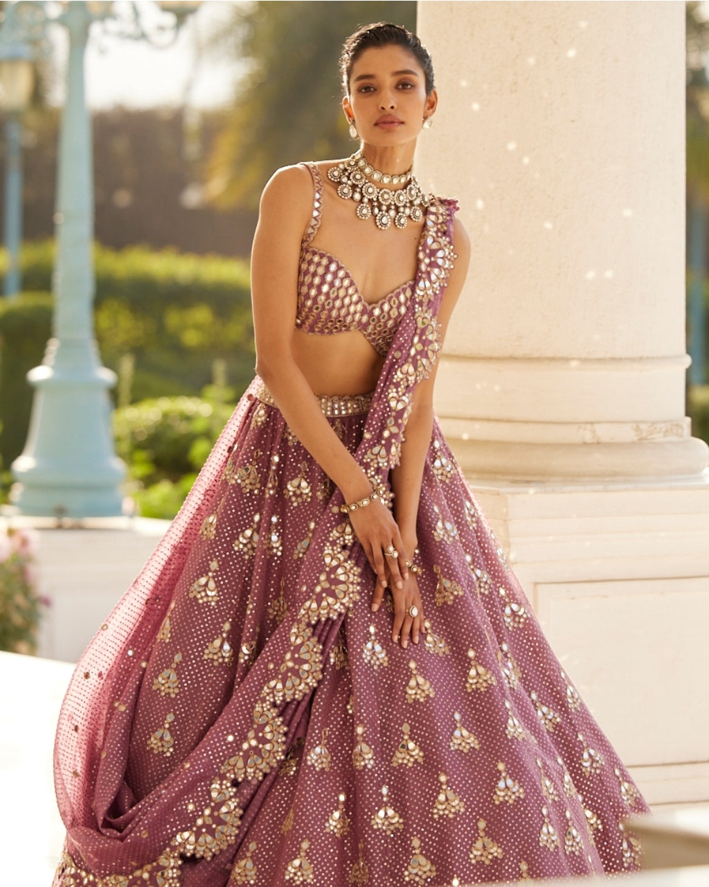 Mud Mauve Sequin Embroidered Lehenga Set