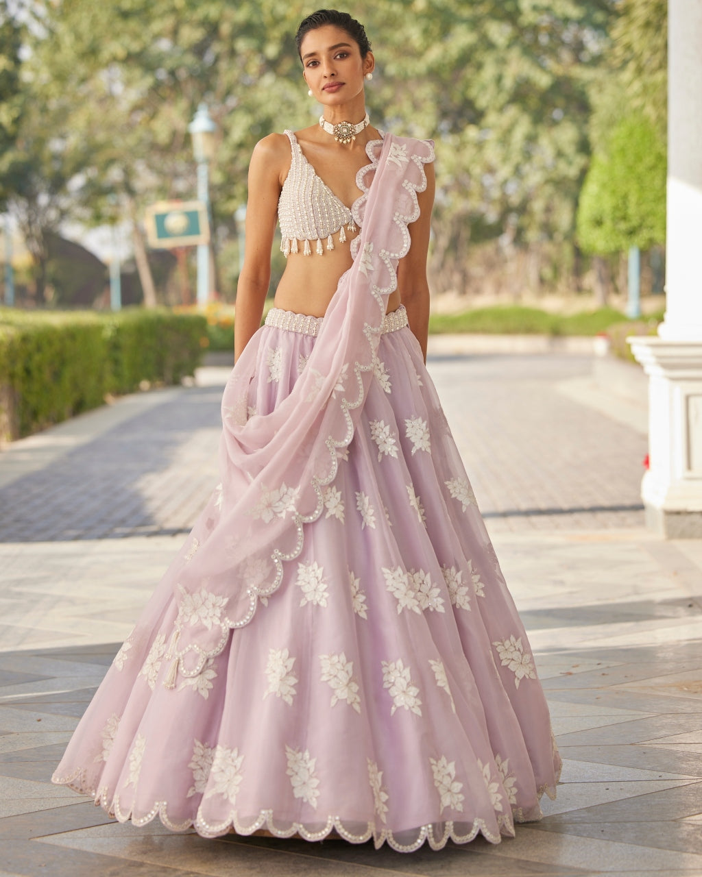 Powder Lilac Flower Lehenga Set