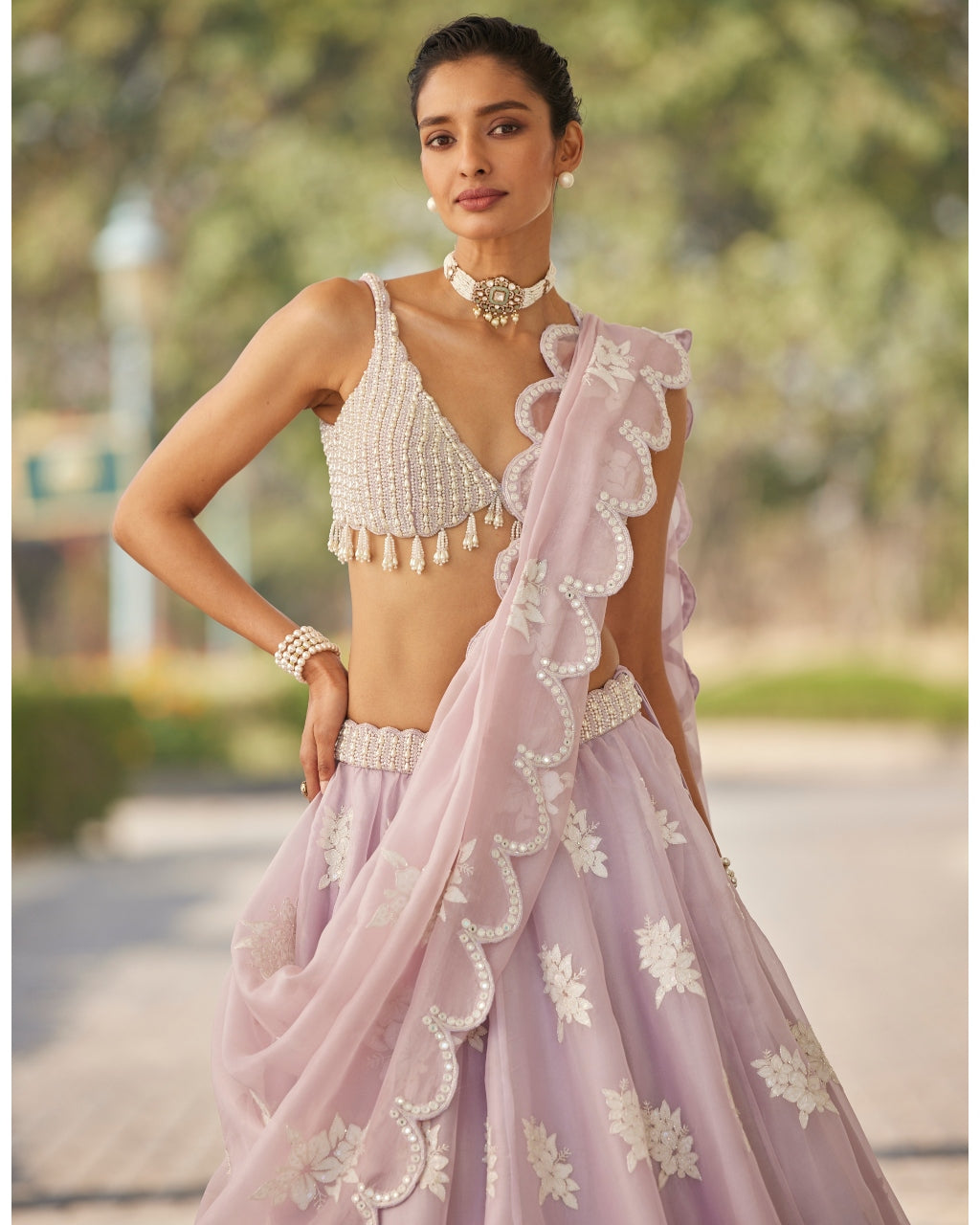 Powder Lilac Flower Lehenga Set