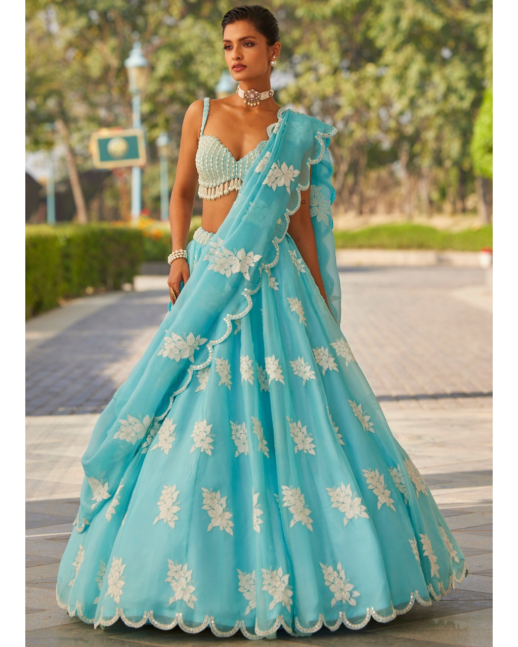 Blue Flower Lehenga Set