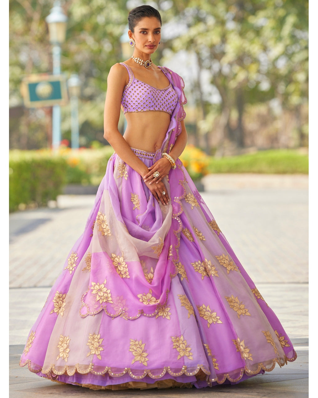 Mauve Multicolor Flower Lehenga Set