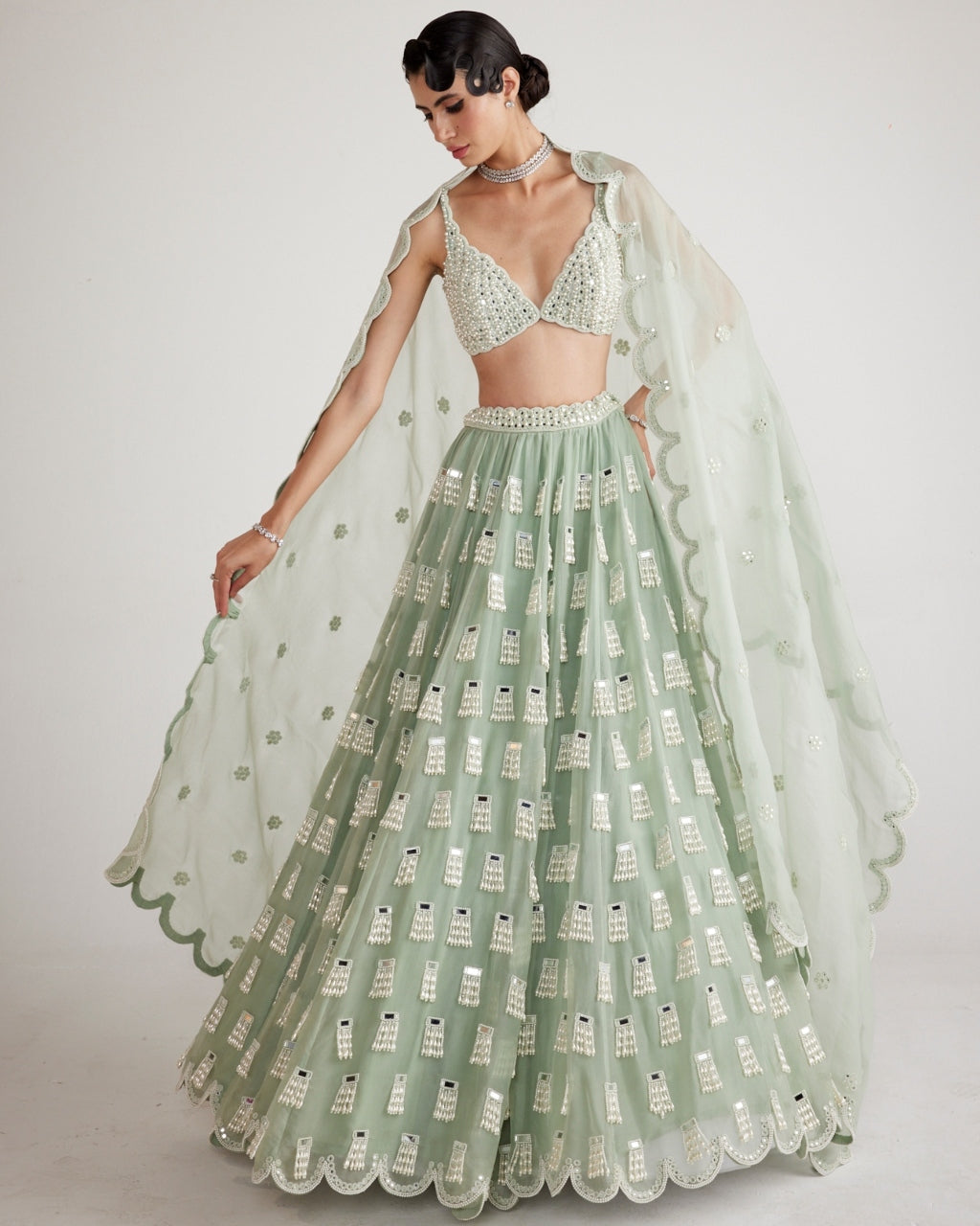 Powder Mint Green Chandelier Drop Lehenga Set