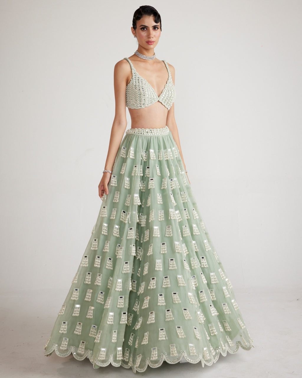 Powder Mint Green Chandelier Drop Lehenga Set