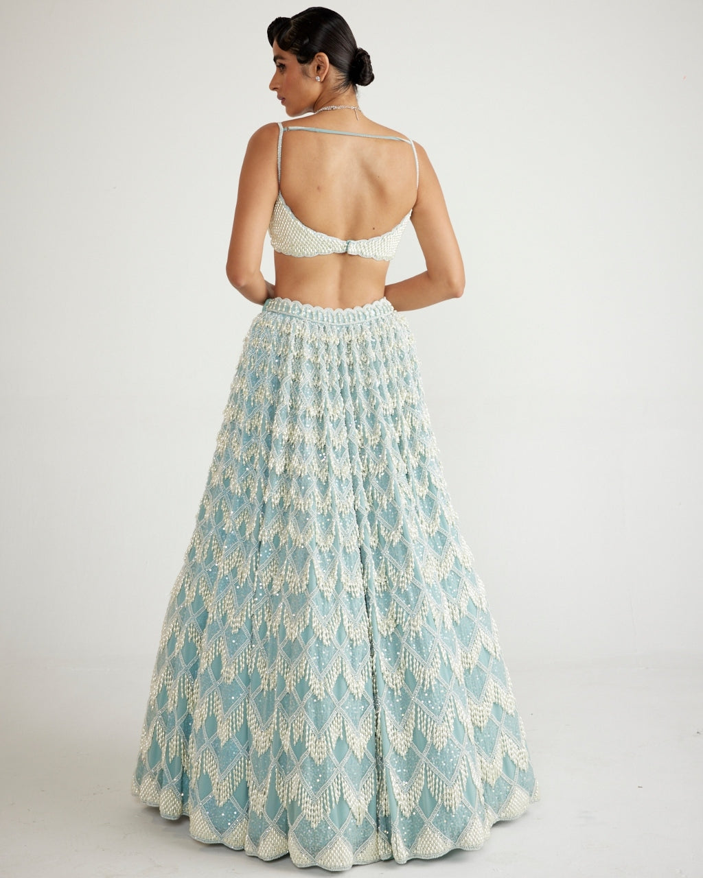 Powder Blue Chandelier Pearl Drop Lehenga Set