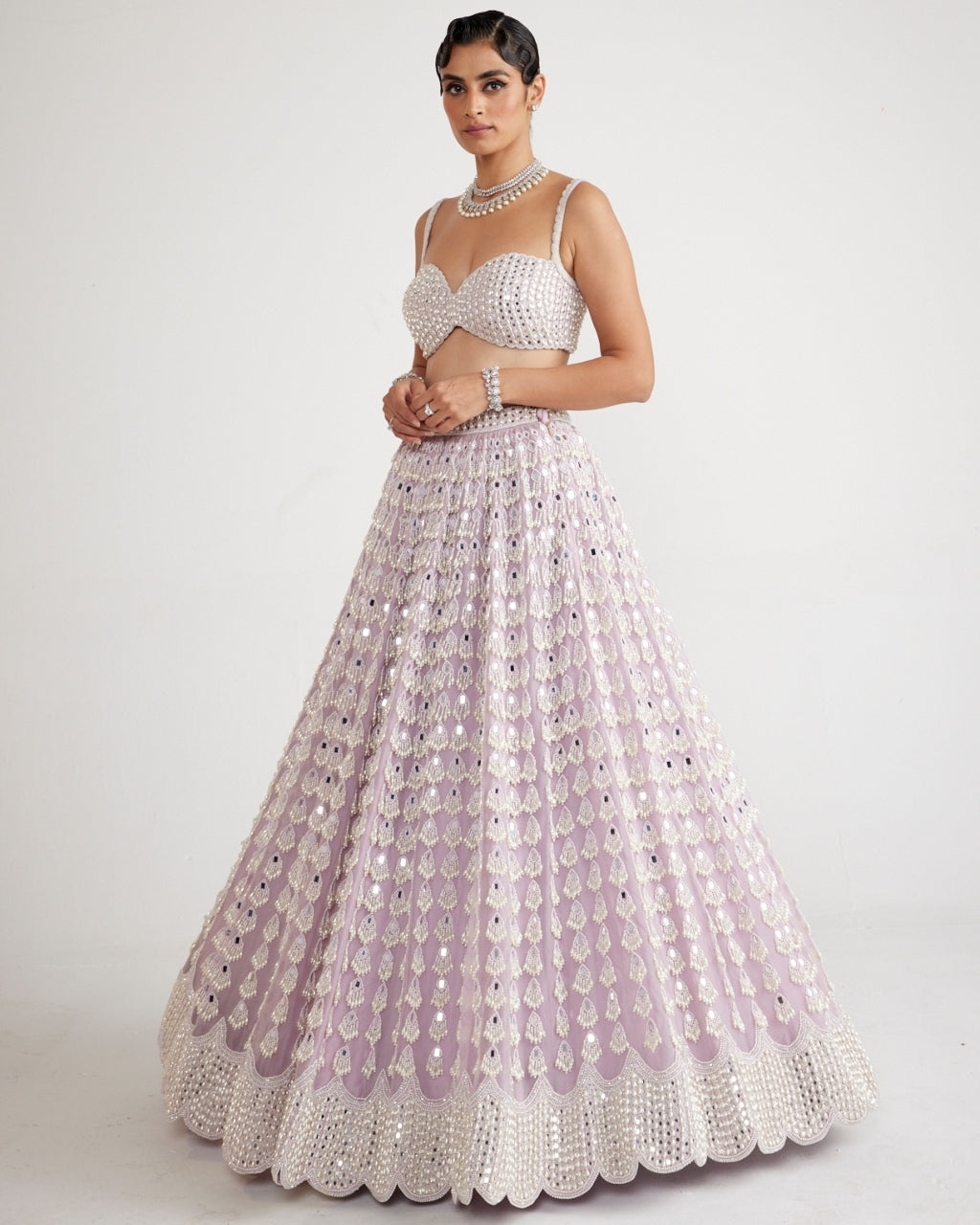 Powder Lilac Chandelier Pearl Drop Lehenga Set