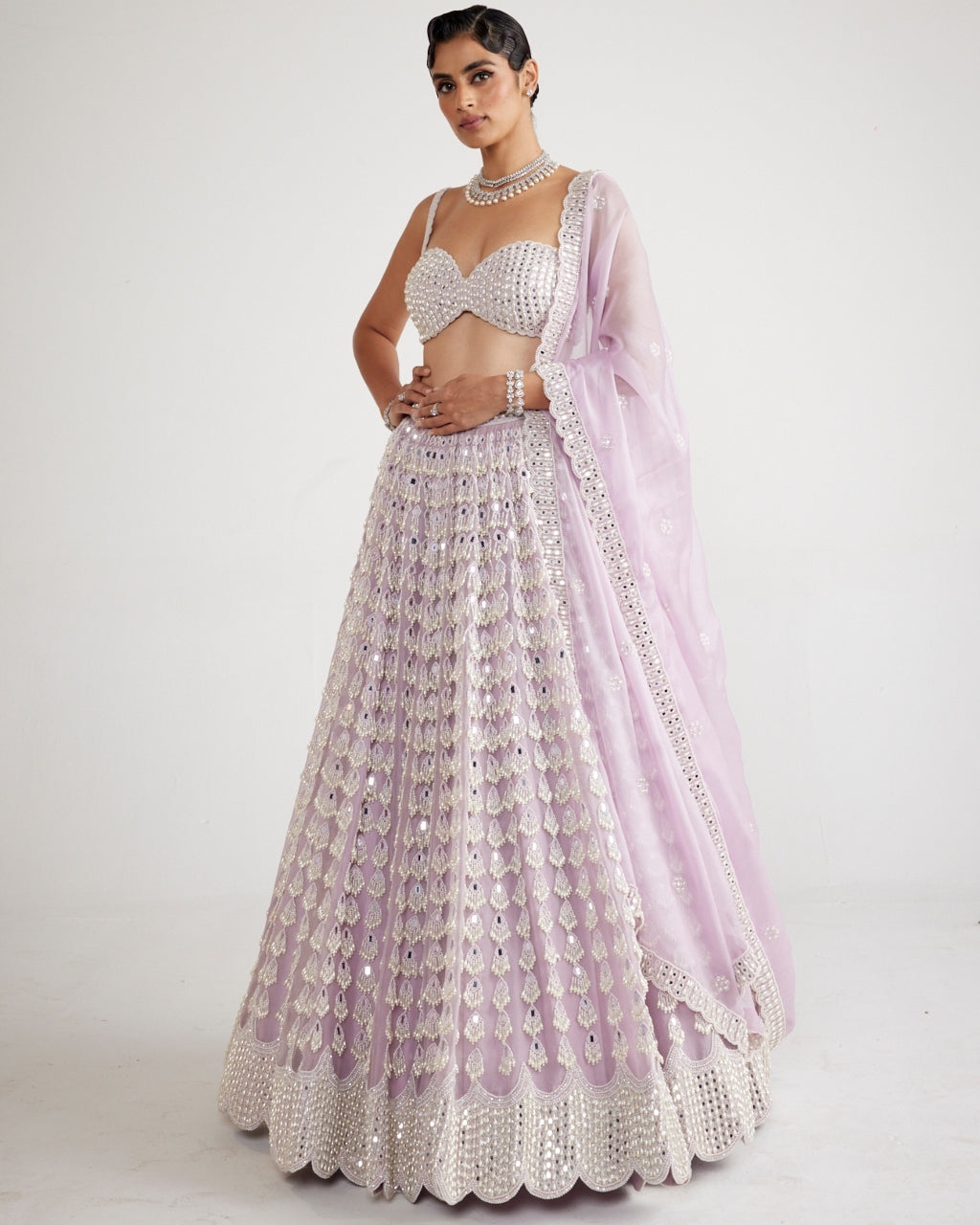 Powder Lilac Chandelier Pearl Drop Lehenga Set