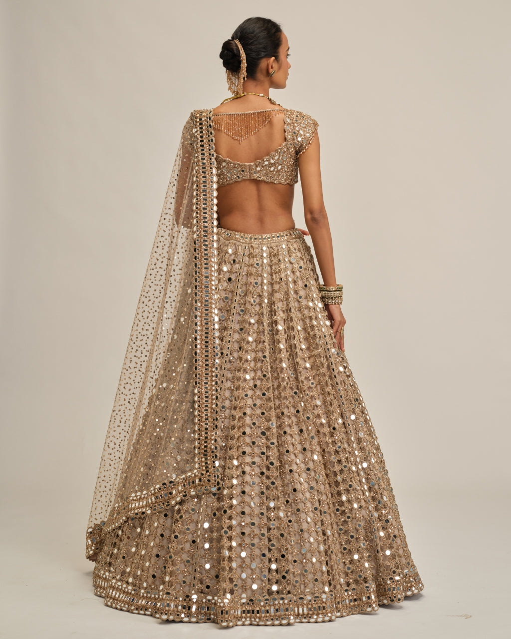 Light Beige Big Mirror Cutwork Lehenga Set