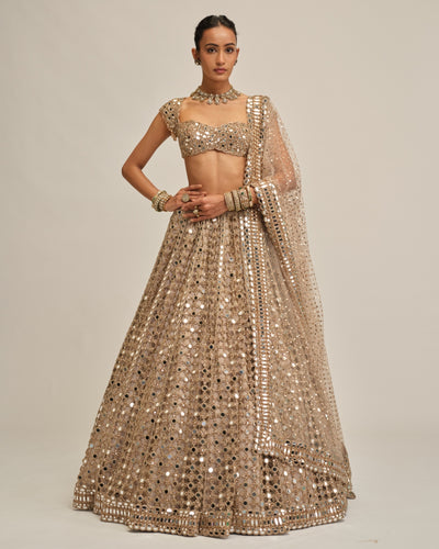 Light Beige Big Mirror Cutwork Lehenga Set