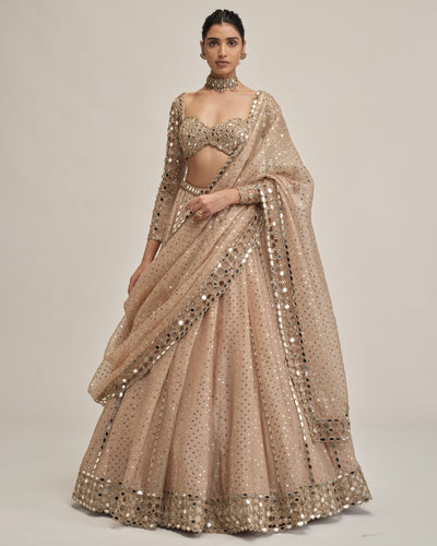 Light Beige Sequins Embroidered Full Sleeves Lehenga Set