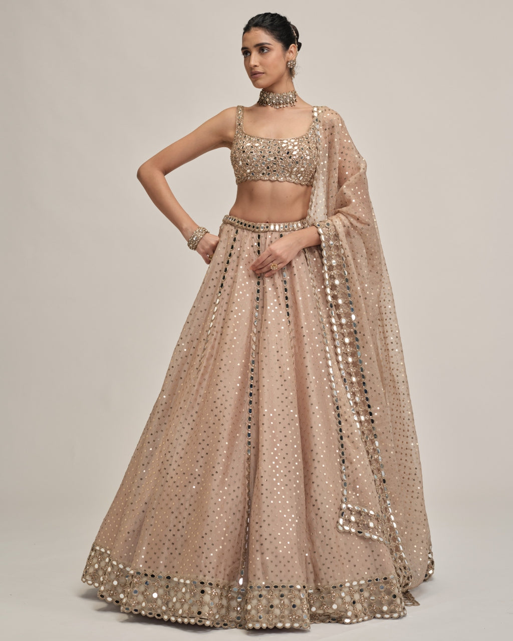 Light Beige Sequins Embroidered Lehenga Set