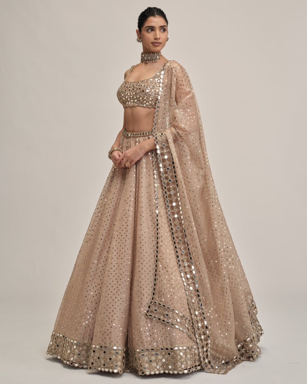 Light Beige Sequins Embroidered Lehenga Set