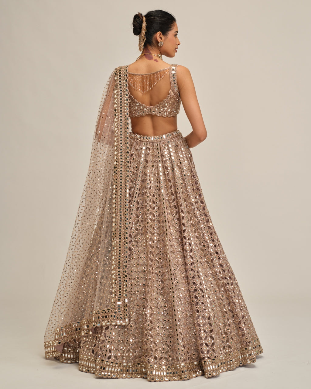Ash Pink Circular Cutwork Lehenga Set