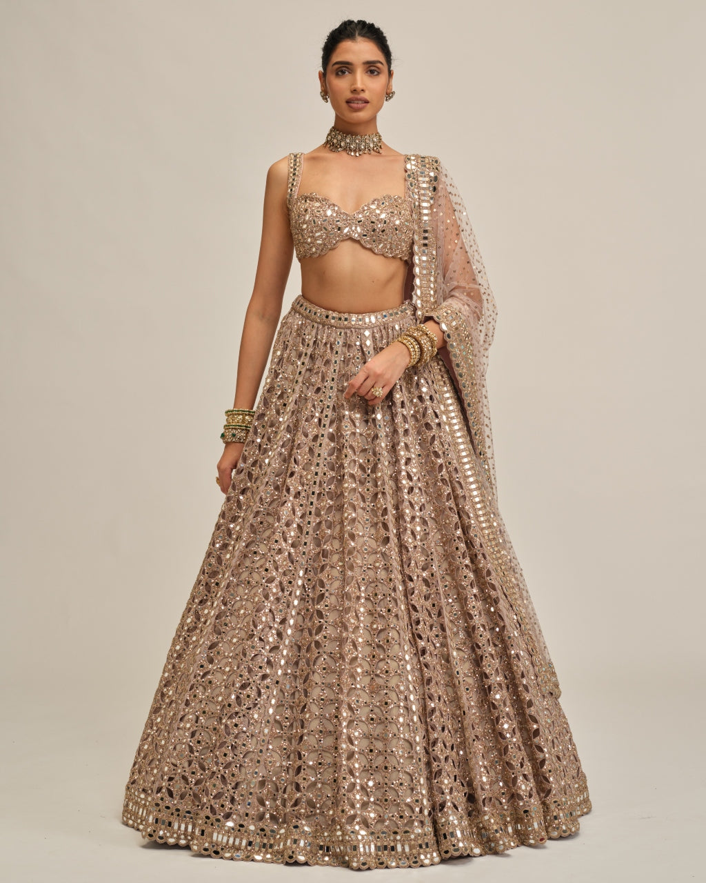 Ash Pink Circular Cutwork Lehenga Set