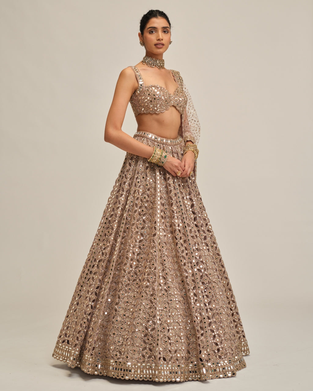 Ash Pink Circular Cutwork Lehenga Set