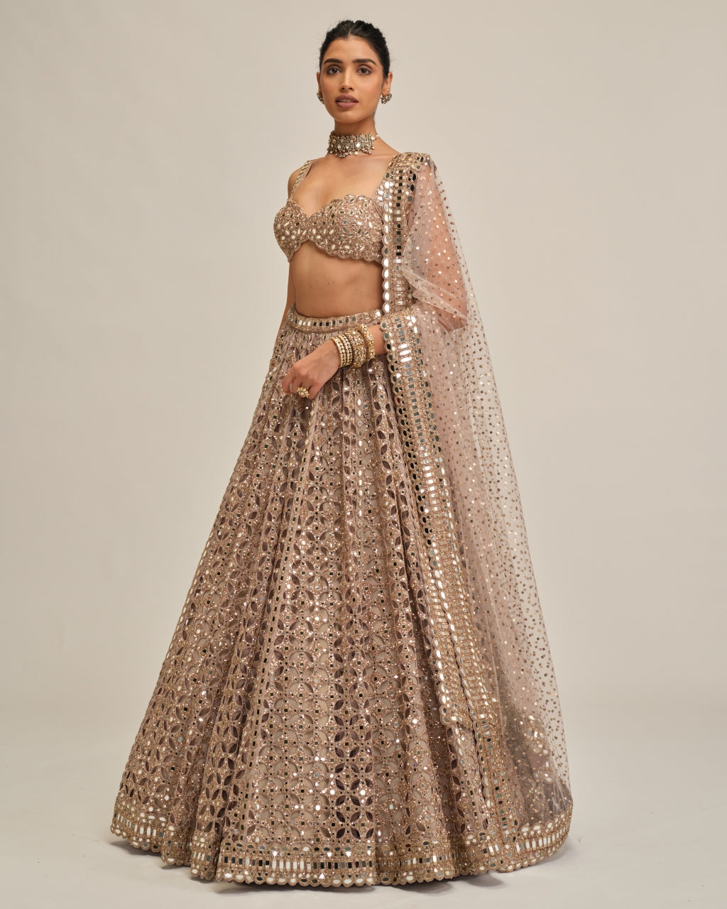 Ash Pink Circular Cutwork Lehenga Set