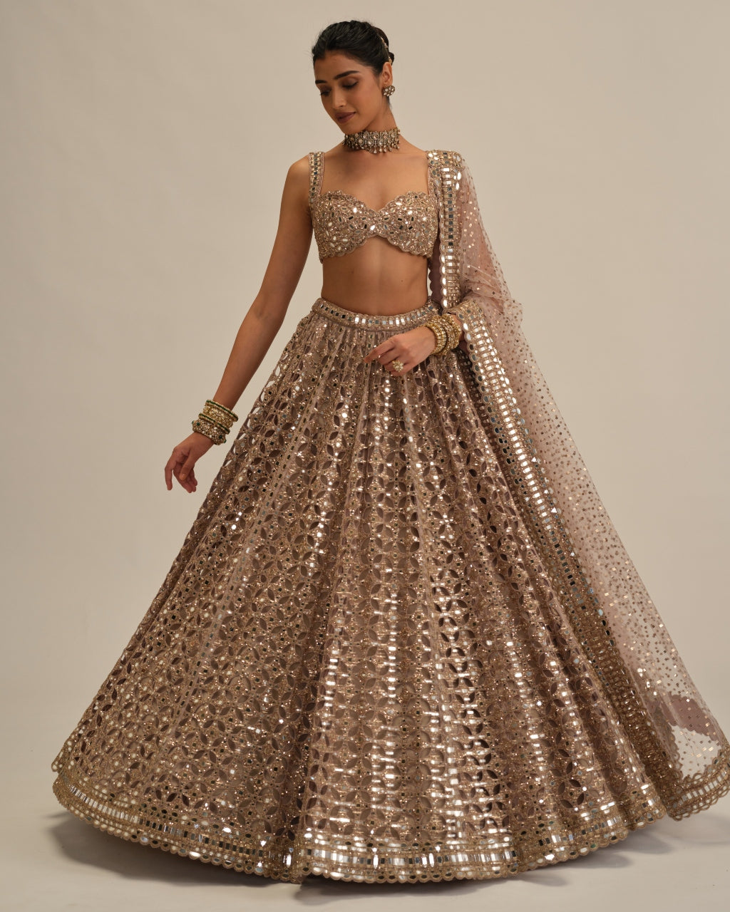 Ash Pink Circular Cutwork Lehenga Set