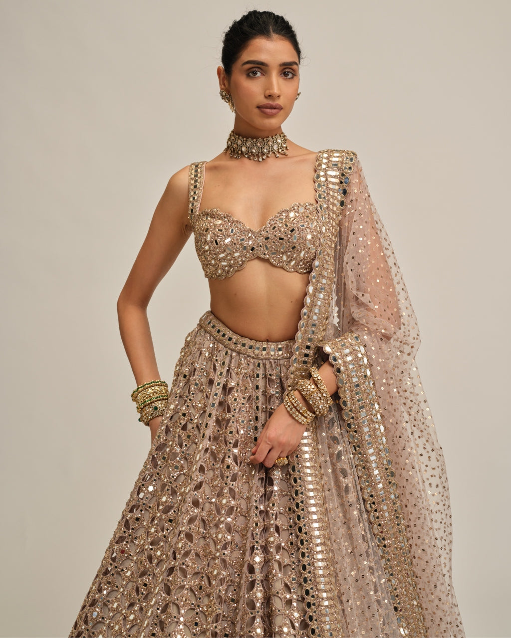 Ash Pink Circular Cutwork Lehenga Set