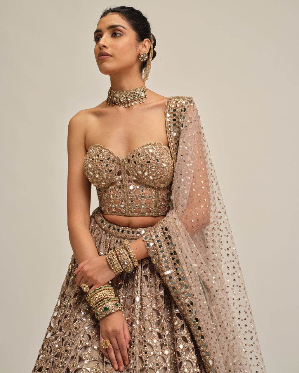 Ash Pink Circular Cutwork Lehenga With Corset Set