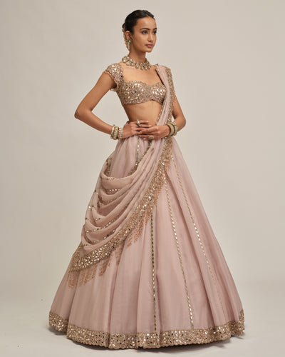 Ash Pink Mirror Linear Embroidered Lehenga Set