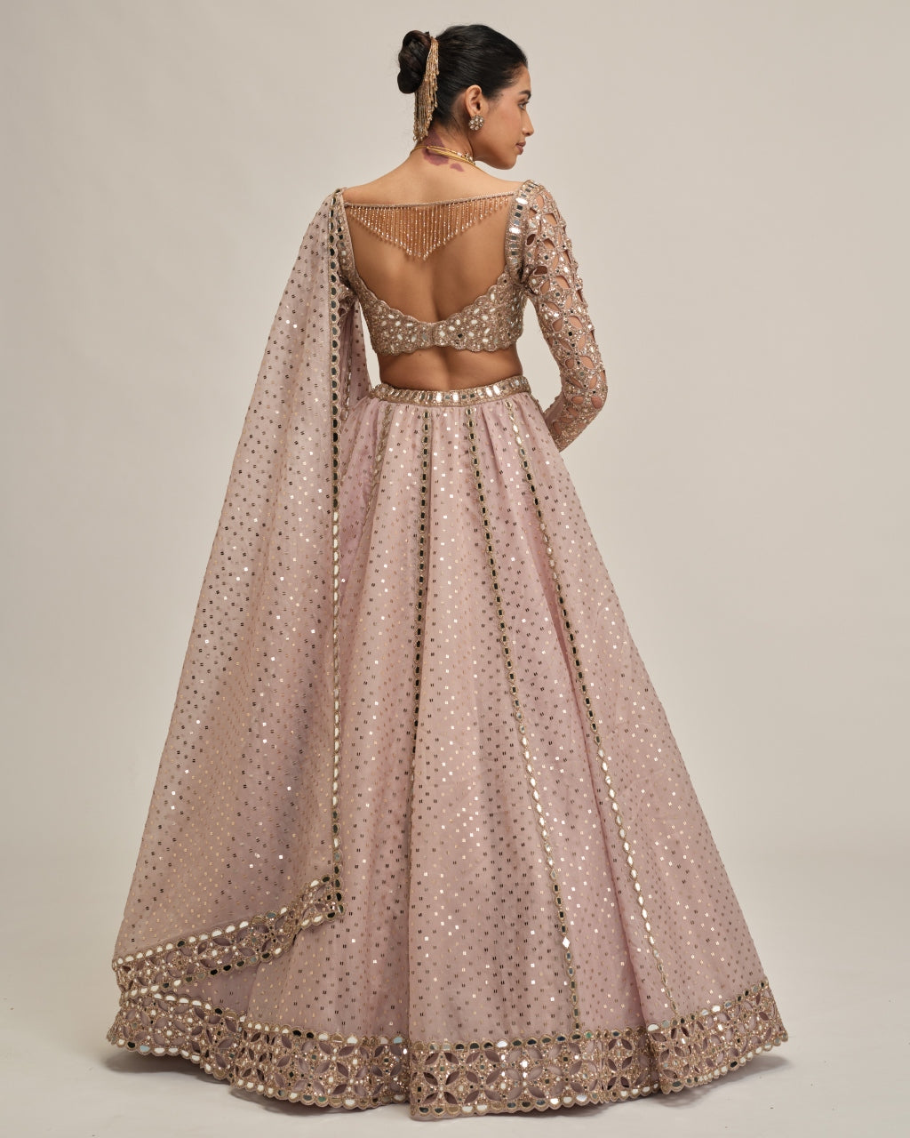 Ash Pink Cutwork Sleeve Lehenga Set