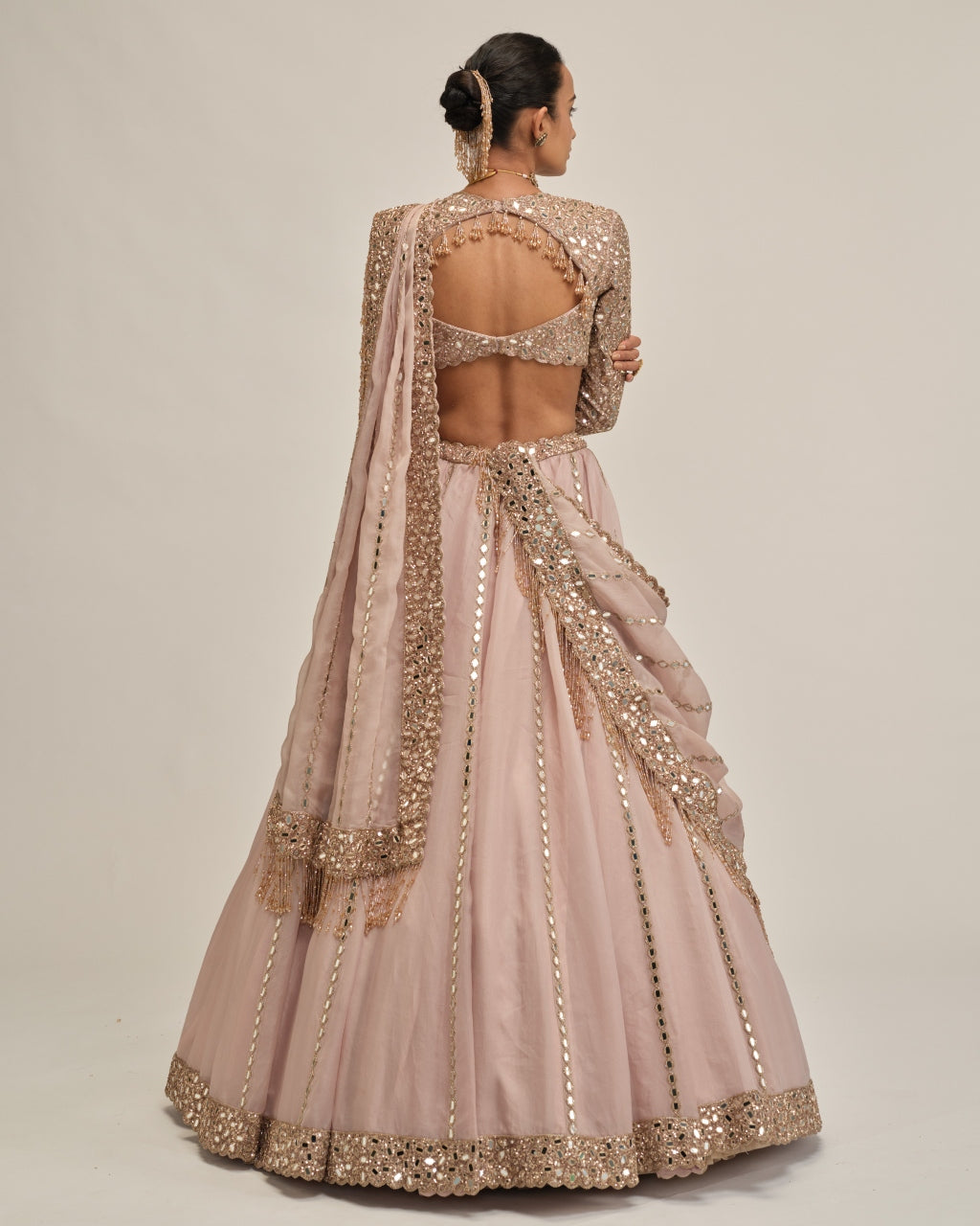 Ash Pink Full Sleeve Lehenga Set