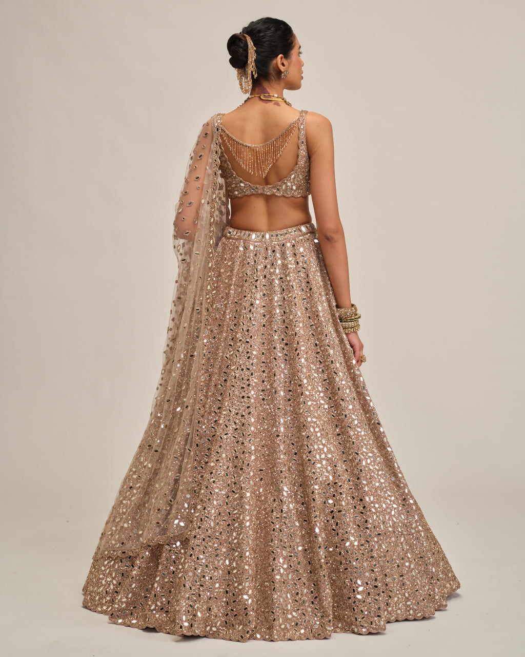 Ash Pink Mirror Embroidered Lehenga Set