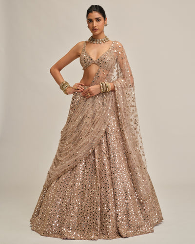 Ash Pink Mirror Embroidered Lehenga Set