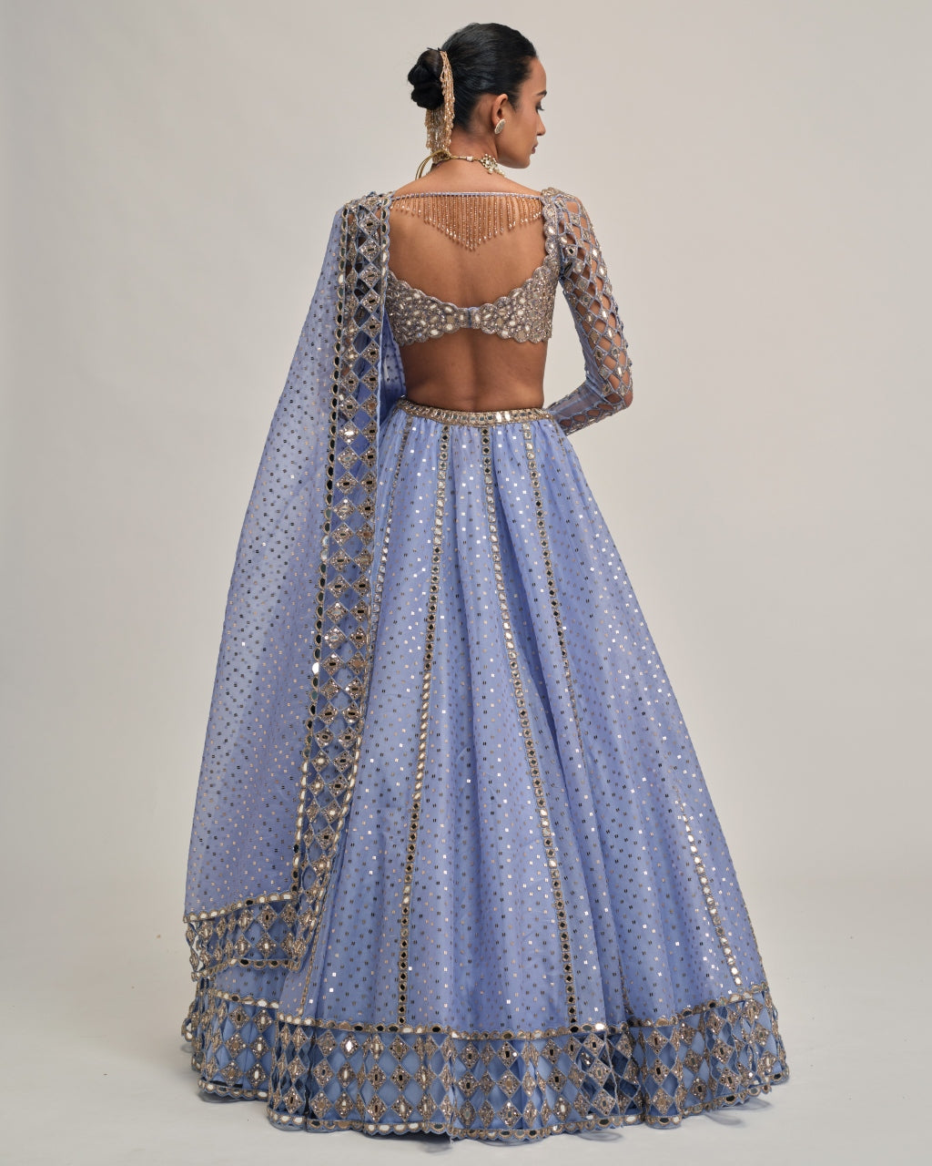Dew Blue Cutwork Sleeve Lehenga Set