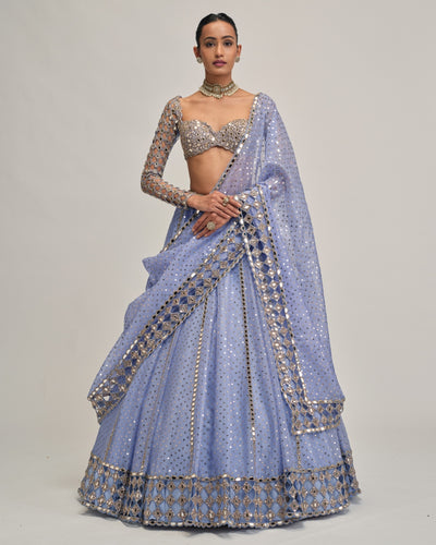 Dew Blue Cutwork Sleeve Lehenga Set